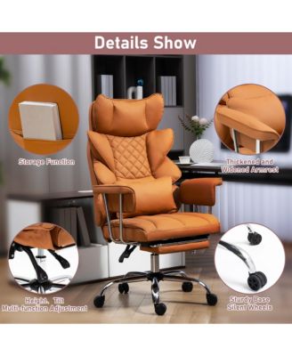 Faux Leather Gaming Chair, Ergonomic High-Back Office Chair With Tilt and Swivel, Reclining Computer Desk Chair for Women, Men