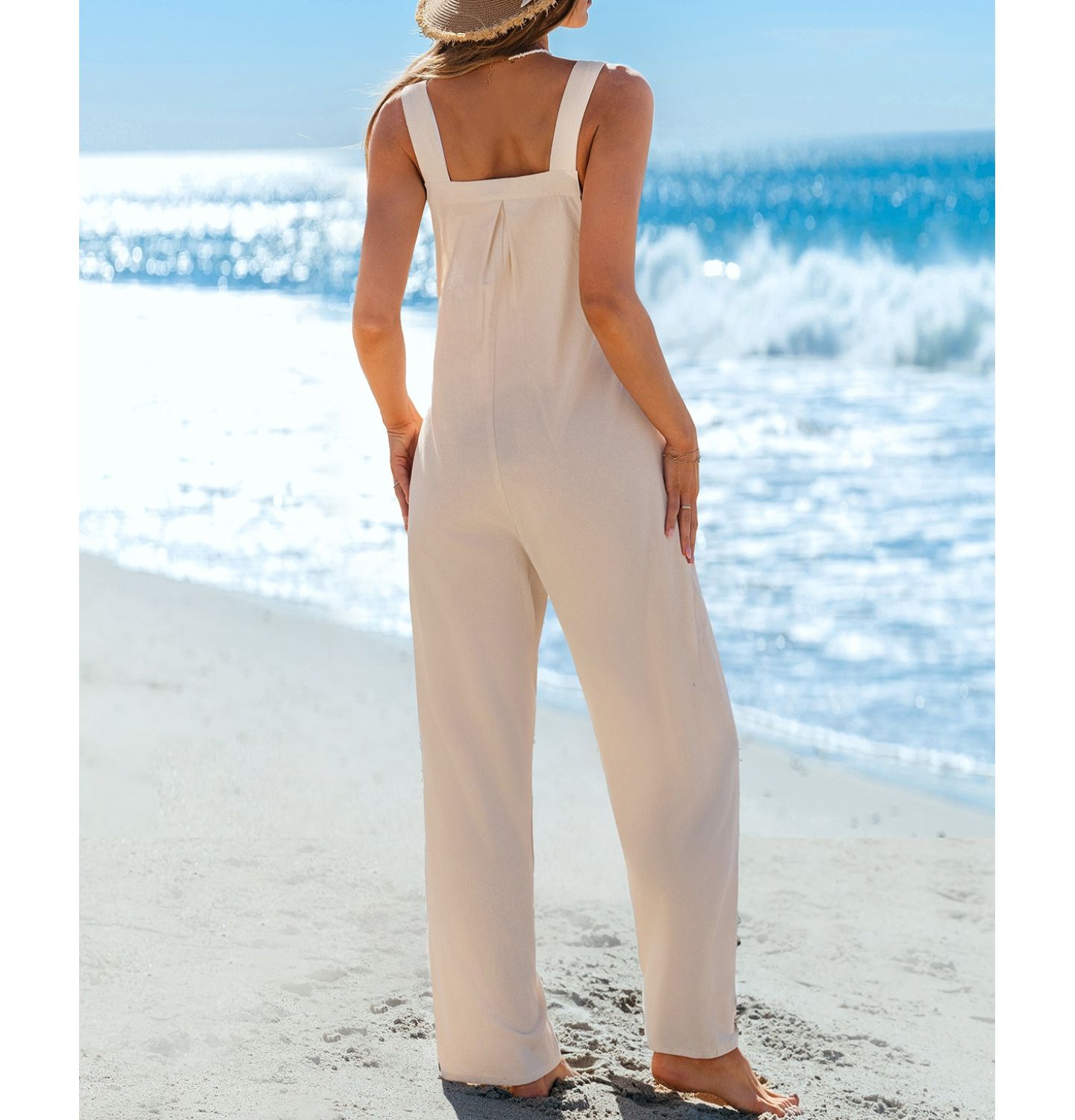 Женский комбинезон Cupshe Daisy Chain Wide Leg Jumpsuit, цвет: Бежевый / Хаки — фото 3
