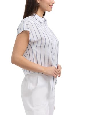 Women's Linen Blend Sleeveless Tie Hem Button Down Top