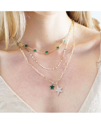 Mini Malachite Clover Necklace 14K Gold
