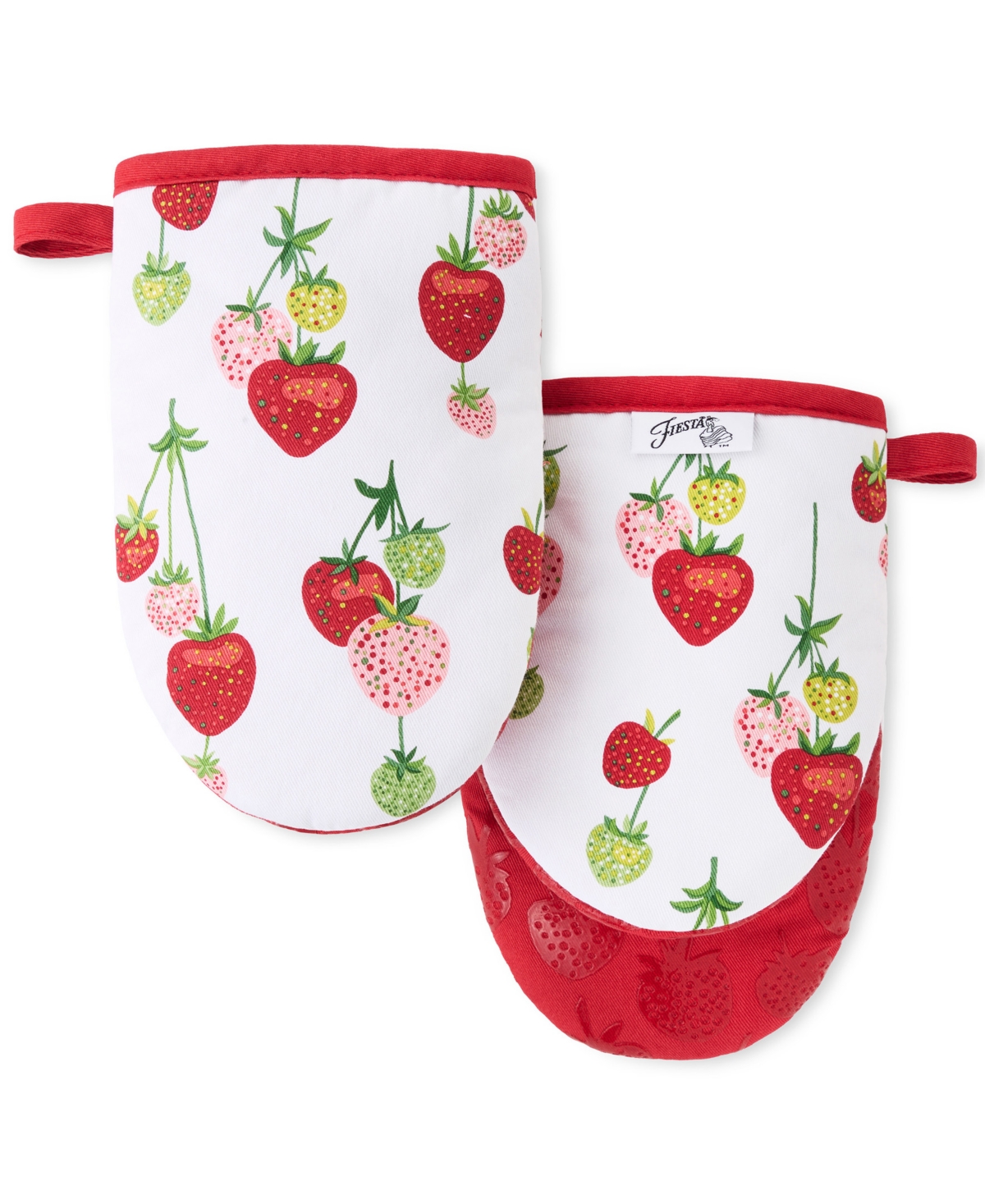 Falling Strawberries Mini Cotton Oven Mitt Set of 2, 5.5" x 8" - Scarlet Red