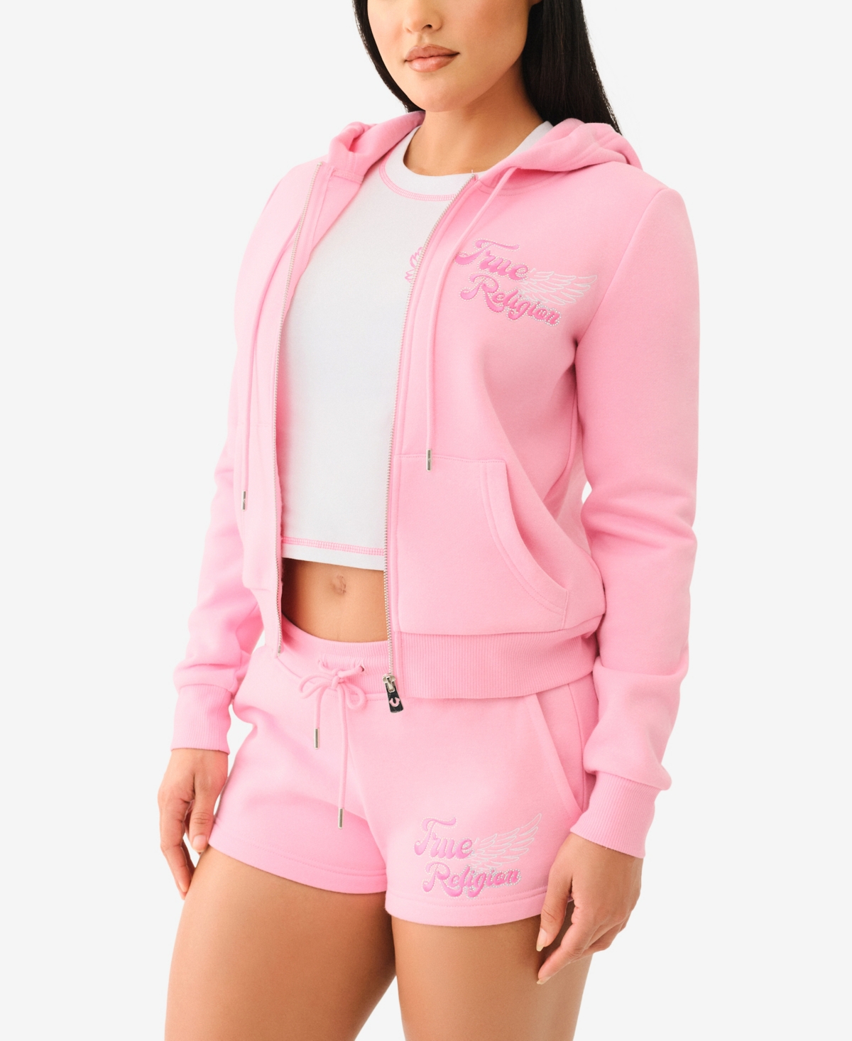 True Religion Women's Crystal Wing Classic Zip Hoodie Sweatshirt In Prism Pink