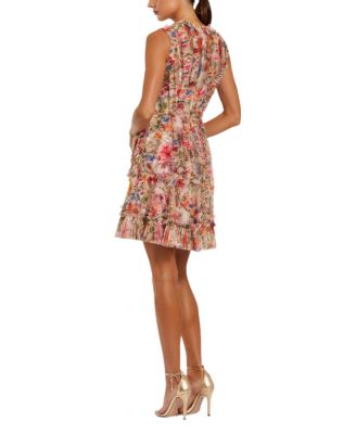 Women's Mesh Micro Ruffle High Neck Mini Dress