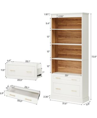 way to origin 2-Drawer File Modern Cabinet with 5-Tier Bookshelf & Large Printer Stand for Home Office