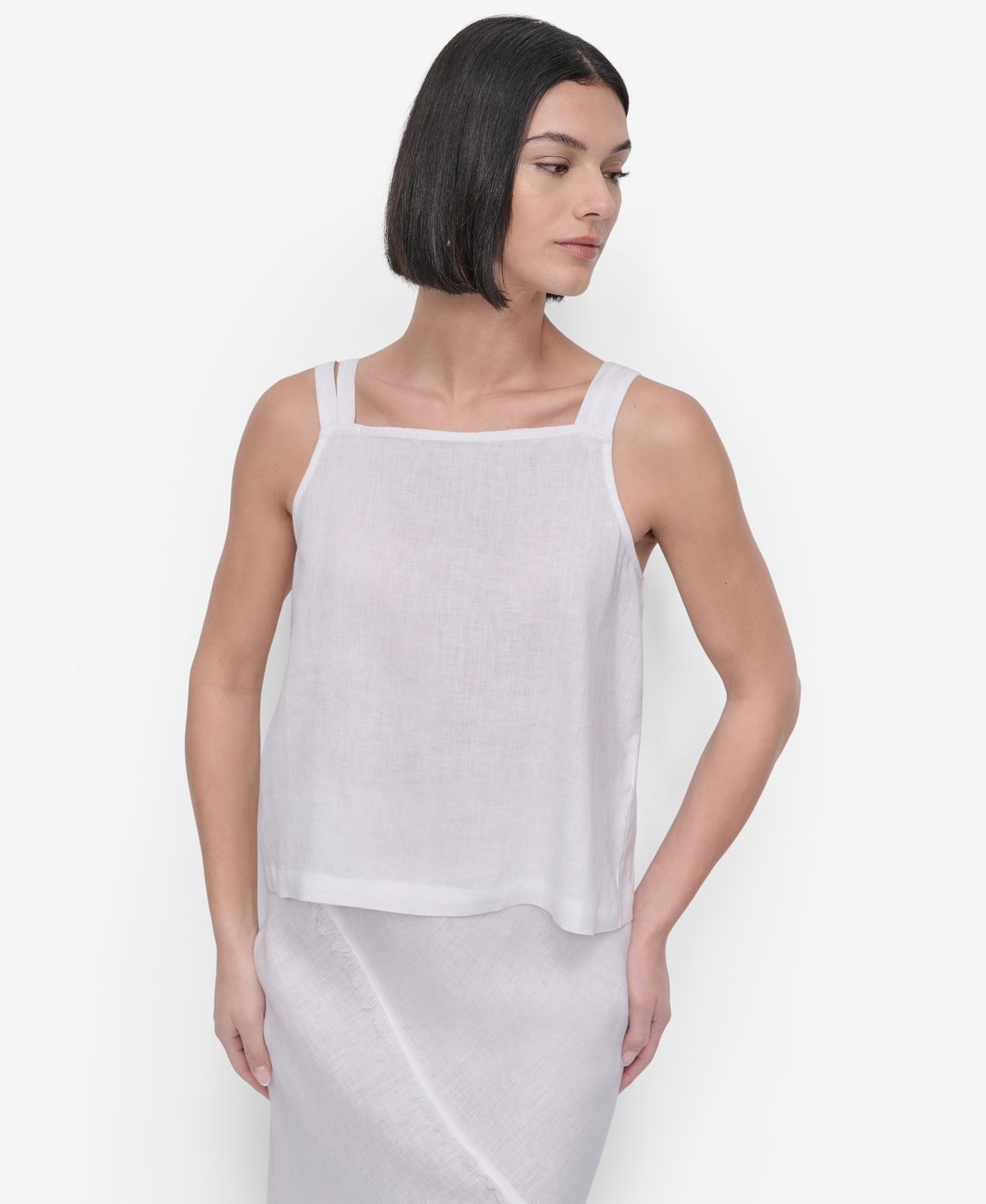 Women's Linen Tie-Strap Tank Top - White