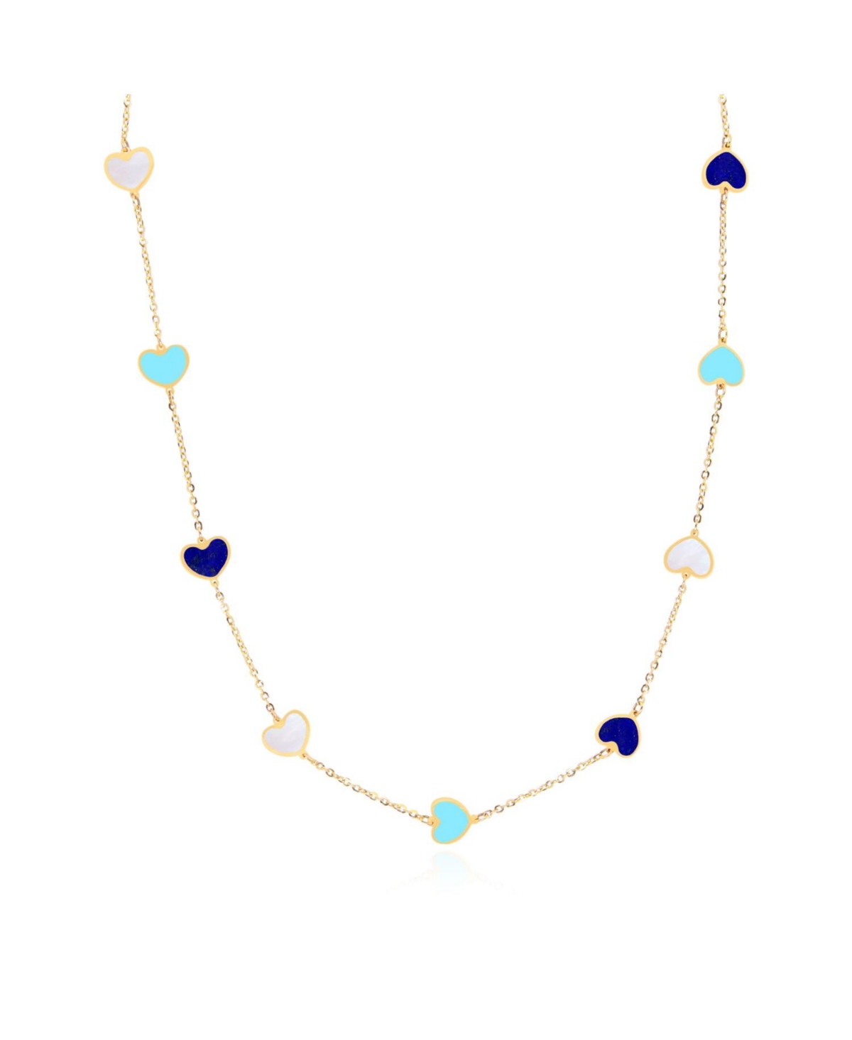 Mixed Blue Heart Station Necklace 14K Gold - Blue