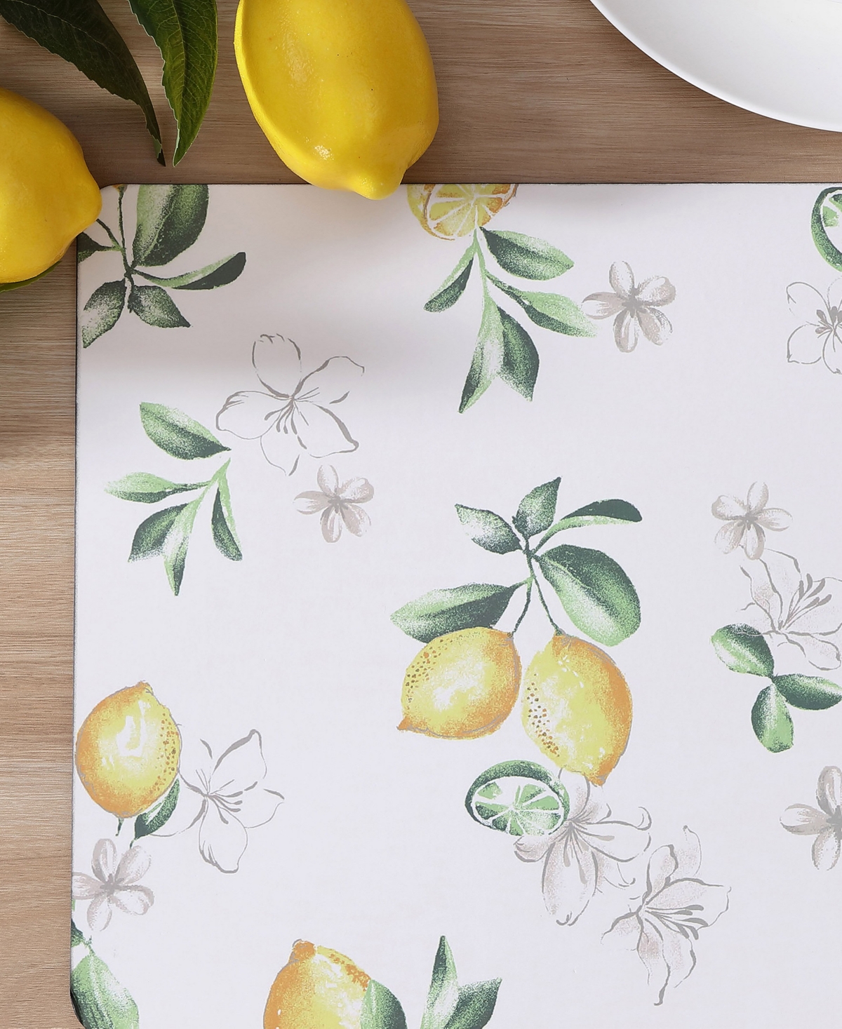 Laura Ashley Lemon Floral Cork Placemats Set Of 4, 16" X 12" In Lemon Floral