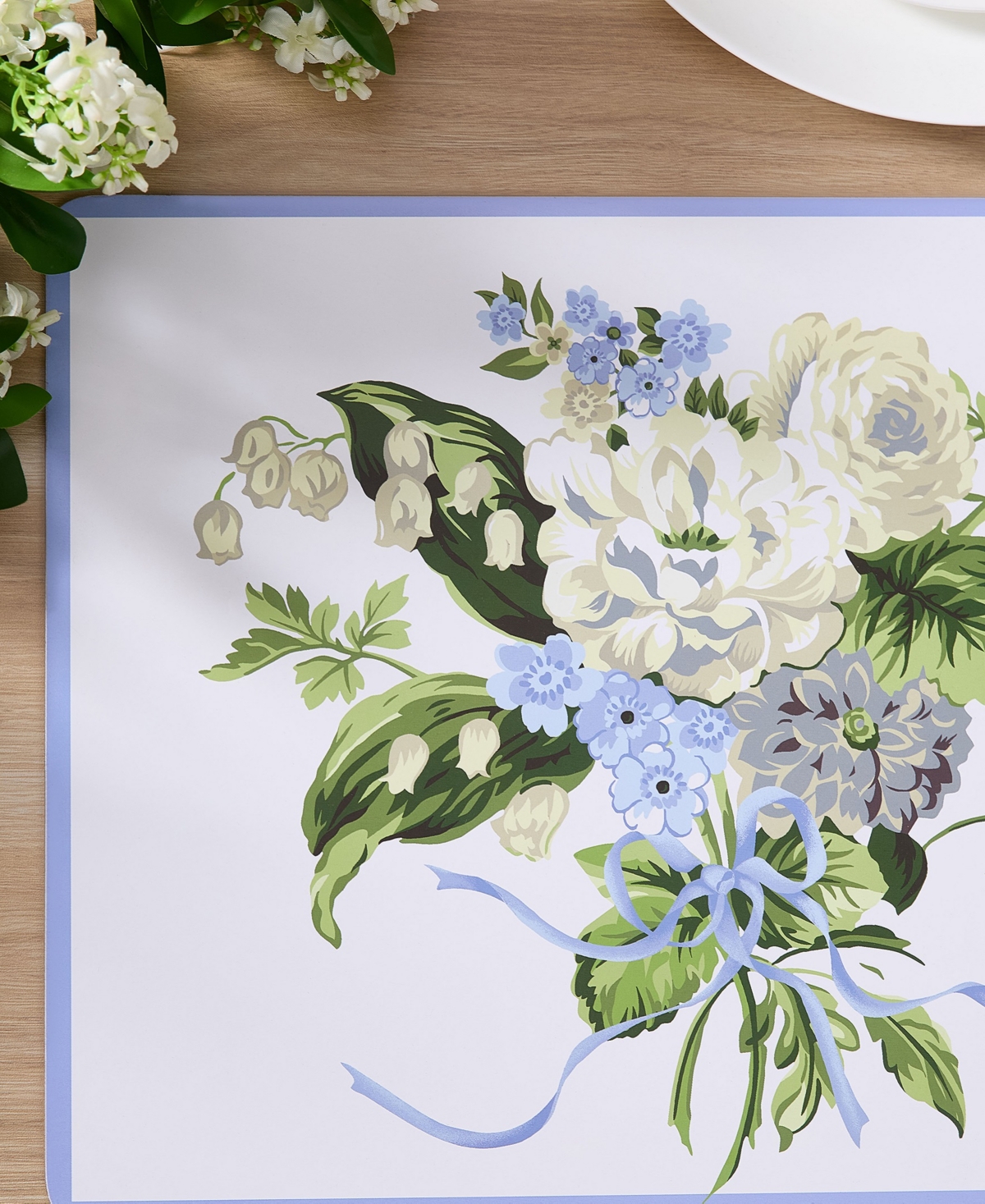 Laura Ashley Lily Of The Valley Cork Placemats Set Of 4, 16" X 12" In Lily Of The Valley