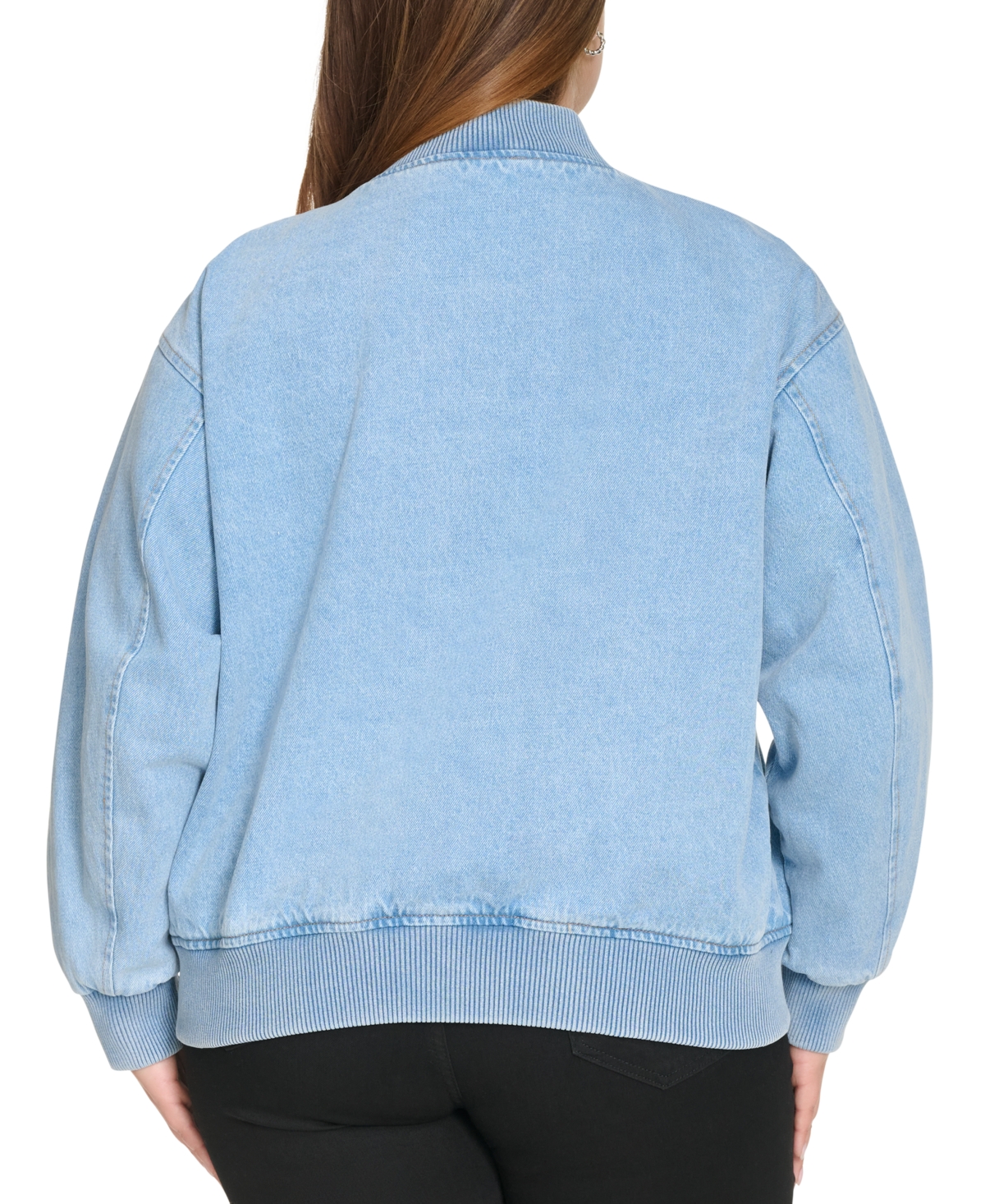 Levi's Plus Size Varsity Cotton Denim Bomber Jacket In Light Wash Denim