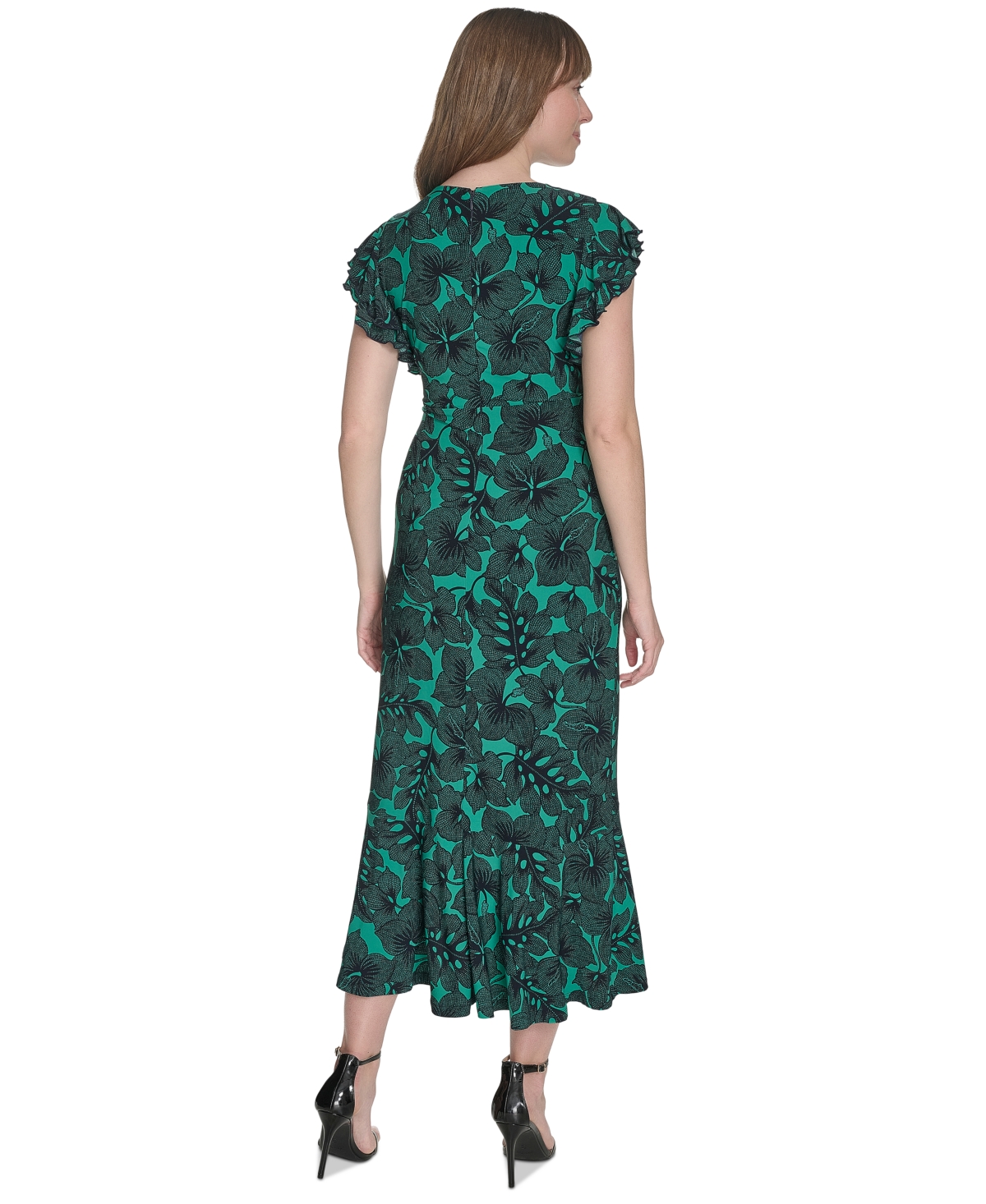 Tommy Hilfiger Women's Printed Ruffle-sleeve Midi Dress In Parakeet,sky Captain