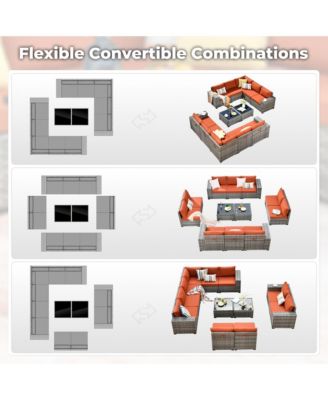 Patio Furniture Set,12 Pieces Outdoor Sectional Sofa Couch Set,Patio Conversation Set with Modular Wicker Deep Seat Chairs,Comfy Cushions,Side