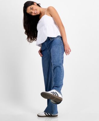 Juniors' Poplin Bubble Tank Top