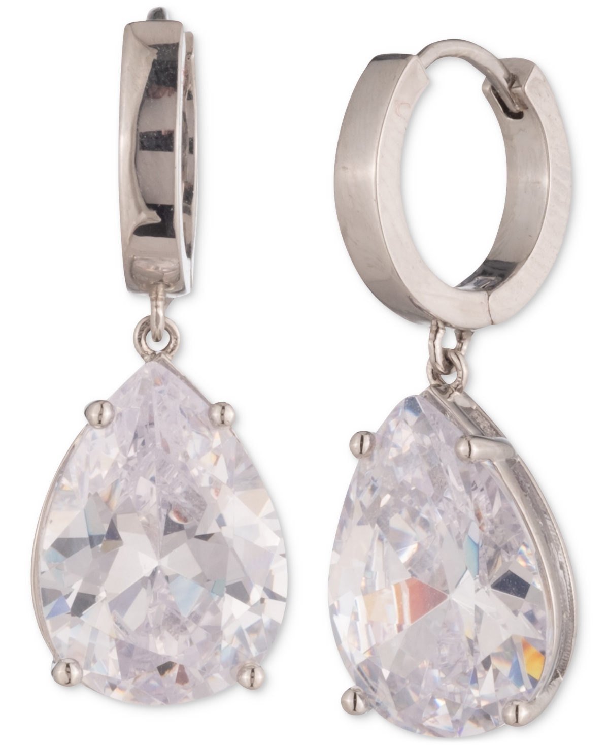 Pear-Shape Cubic Zirconia Charm Hoop Earrings - Silver