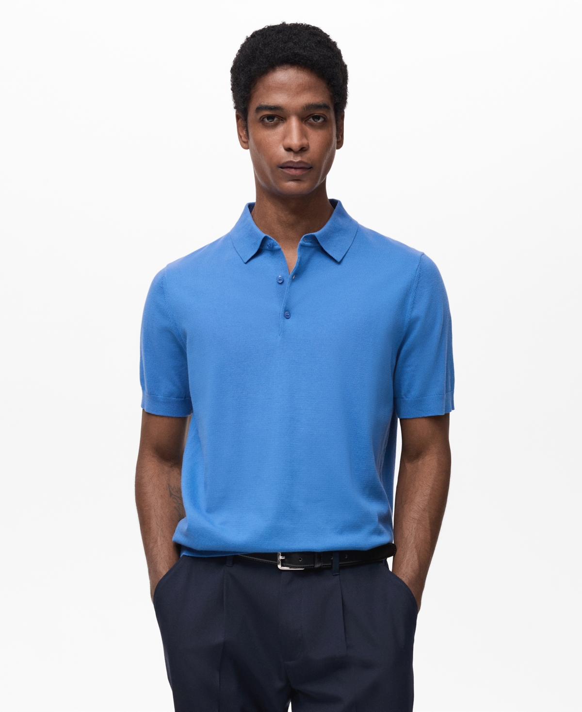 Men's Cotton Fine Knit Polo Shirt - China Blue