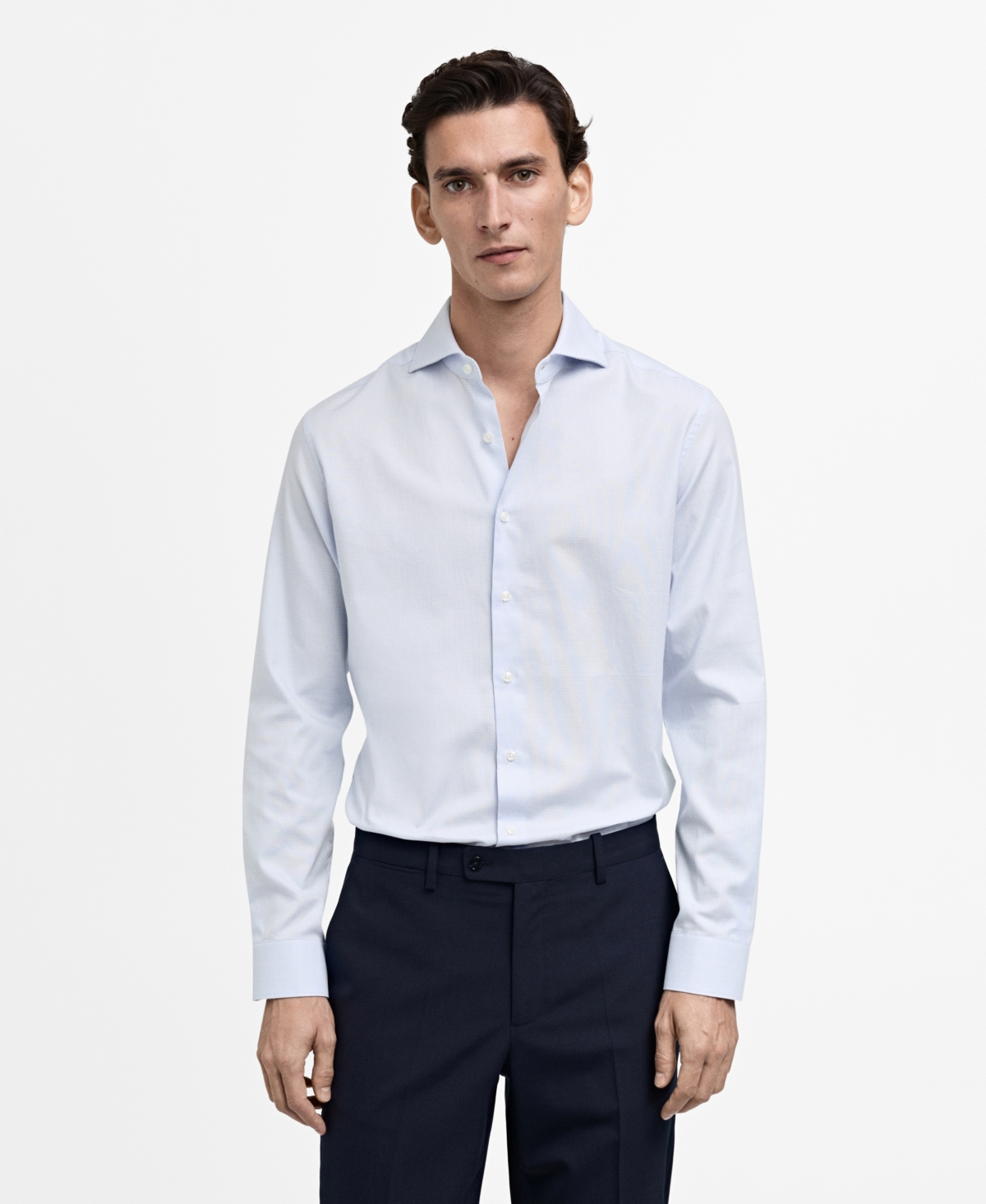 Mango Slim Fit Stripe Button-up Shirt With Contrast Collar In Sky Blue