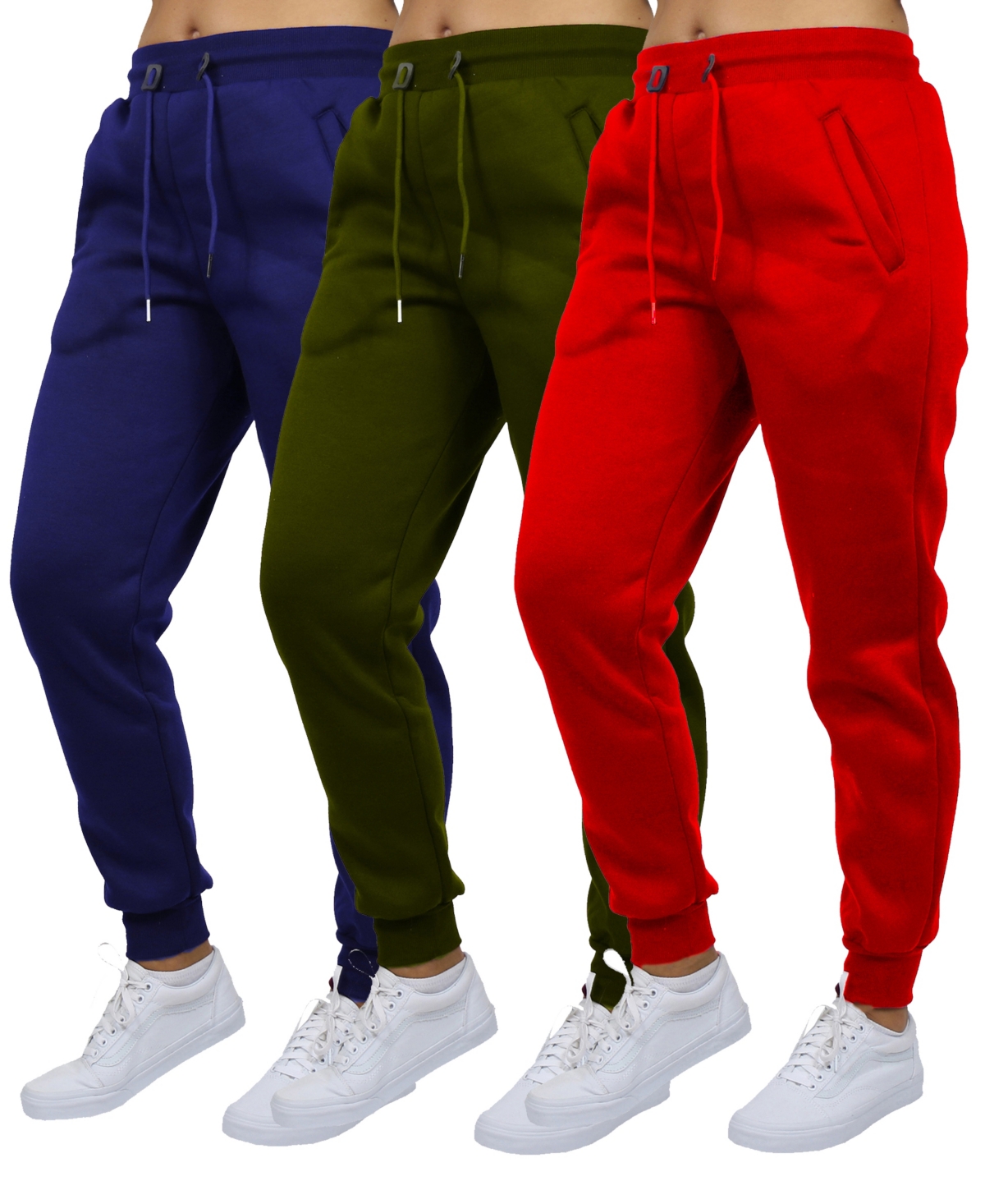 Shop Galaxy By Harvic Women's Loose-fit Fleece Jogger Sweatpants 3-pack In Navy-olive-red