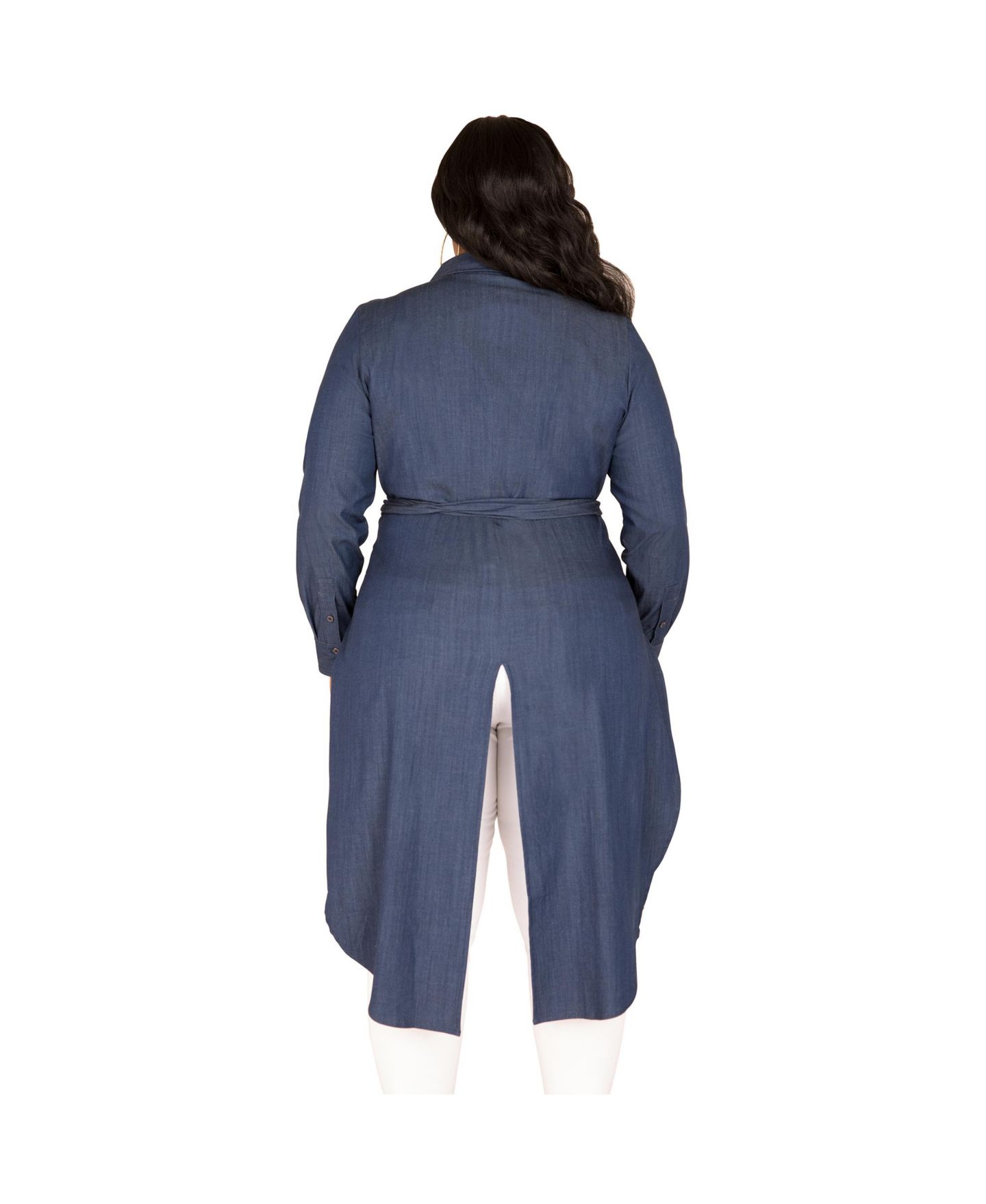 Женская рубашка Poetic Justice Plus Size Fishtail Tencel Denim High-Low Wrap, цвет: Индиго — фото 2