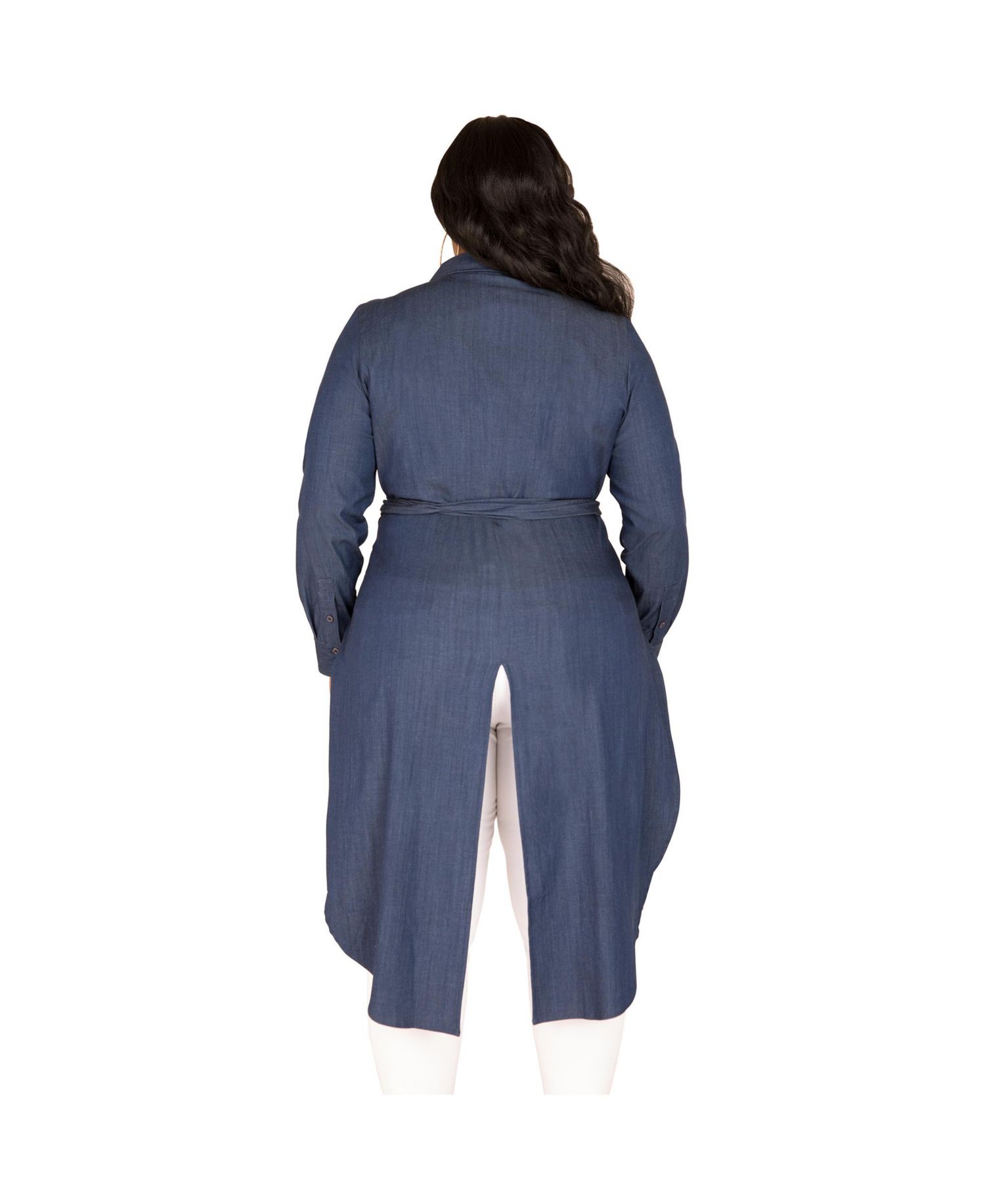 Plus Size Fishtail Tencel Denim High-Low Wrap Shirt