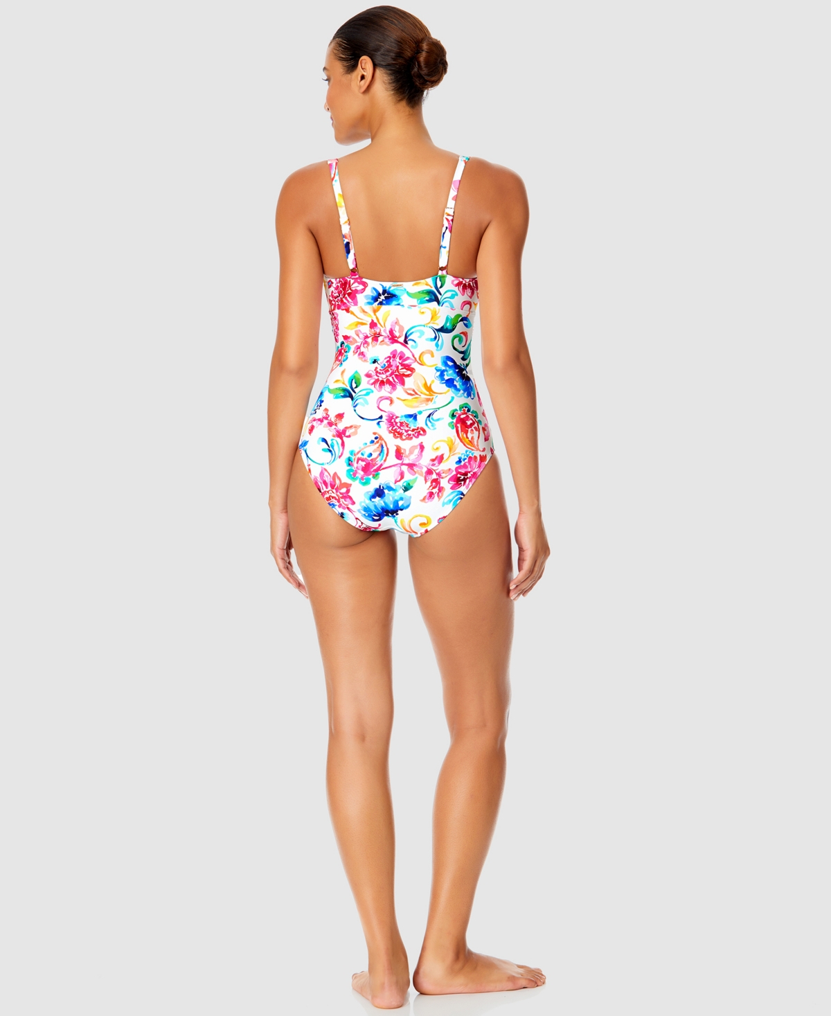 ANNE COLE WOMEN'S WATERCOLOR PAISLEY V-FRONT ONE-PIECE SWIMSUIT 