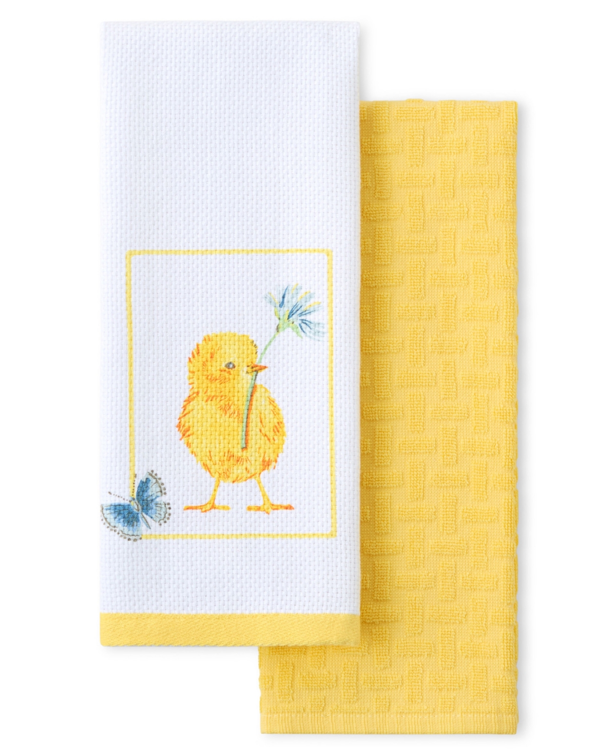 Easter Chick Cotton Kitchen Towel Set, 16" x 28" - Yellow-Multi