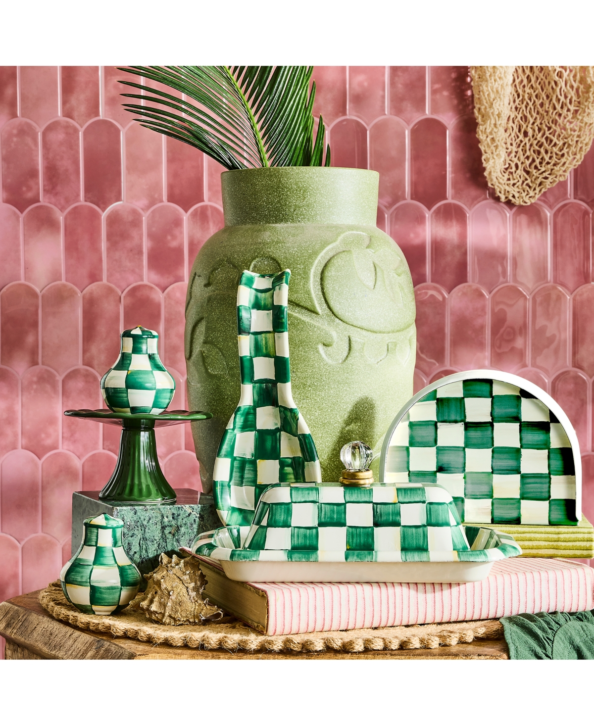 MACKENZIE-CHILDS EMERALD CHECK SPOON REST 