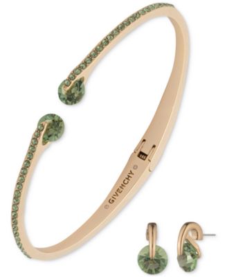 Gold-Tone Mixed Crystal Cuff Bracelet & Stud Earrings Set 