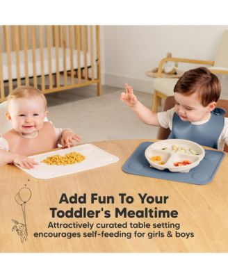 2-Pack Prep Silicone Placemats for Toddlers, Kids, Non Slip Suction Dining Table Baby Placemat, Easy to Clean