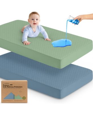 2-Pack Protect+ Waterproof Crib Mattress Protector Covers, Quin Quilted Cotton Baby Mattress Topper, Toddler Crib Sheets