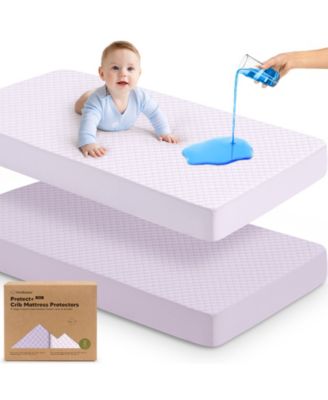 2-Pack Protect+ Waterproof Crib Mattress Protector Covers, Quin Quilted Cotton Baby Mattress Topper, Toddler Crib Sheets