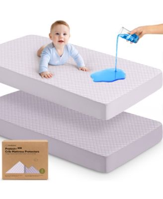 2-Pack Protect+ Waterproof Crib Mattress Protector Covers, Quin Quilted Cotton Baby Mattress Topper, Toddler Crib Sheets