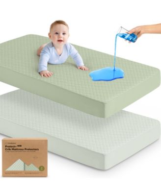 2-Pack Protect+ Waterproof Crib Mattress Protector Covers, Quin Quilted Cotton Baby Mattress Topper, Toddler Crib Sheets