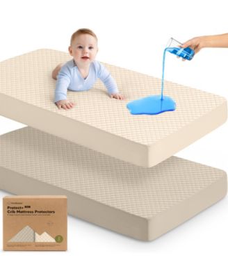 2-Pack Protect+ Waterproof Crib Mattress Protector Covers, Quin Quilted Cotton Baby Mattress Topper, Toddler Crib Sheets