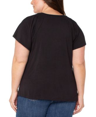 Liverpool Plus Size V-Neck Flutter Sleeve Top
