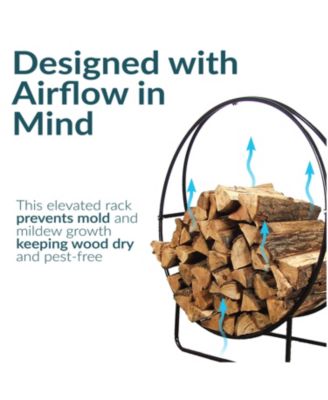 Indoor/Outdoor Steel Round Fire Pit or Fireplace Firewood Log Hoop Rack Holder - Black