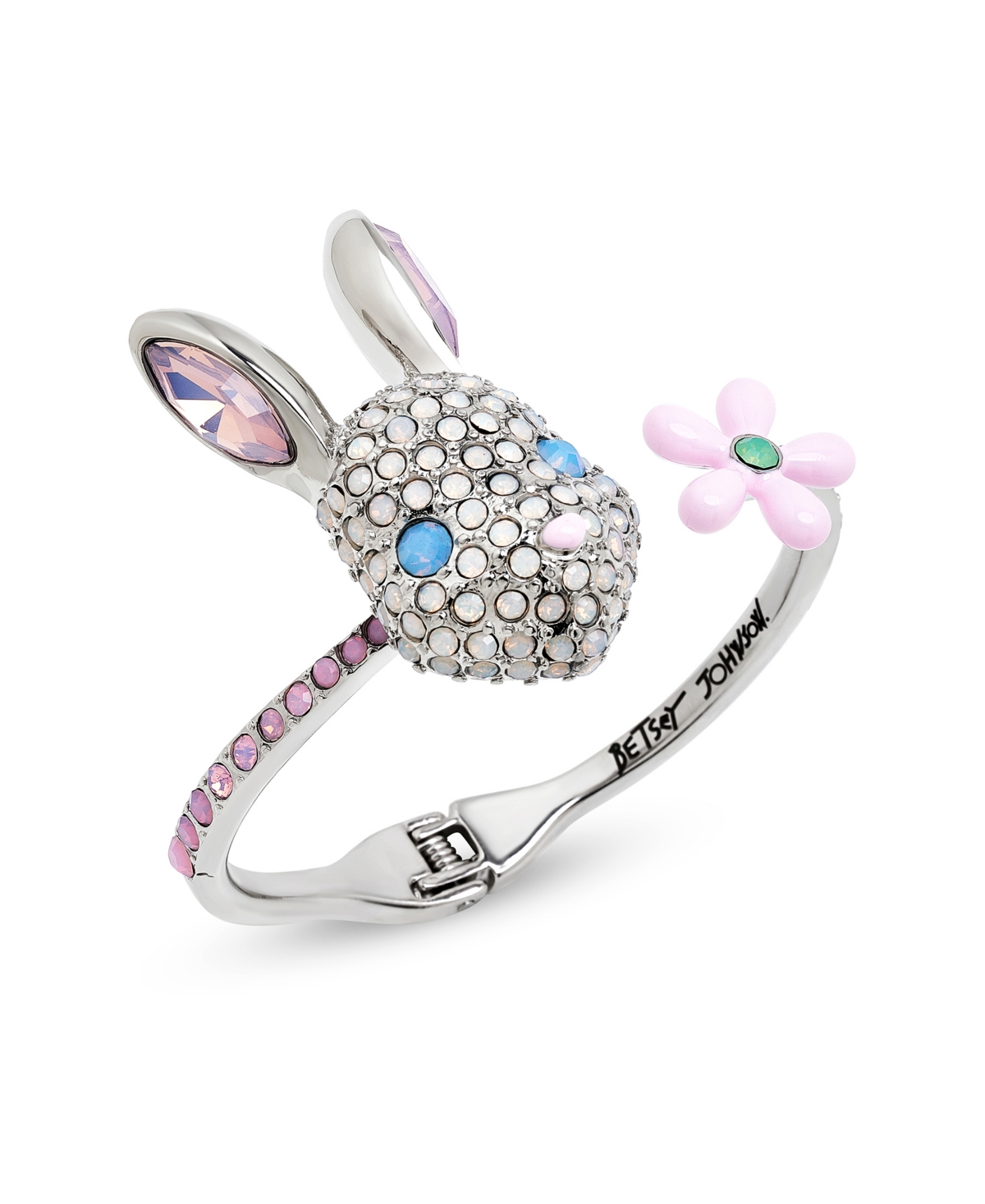 Betsey Johnson Faux Stone Spring Bunny Bangle Bracelet In Blue,rhodium