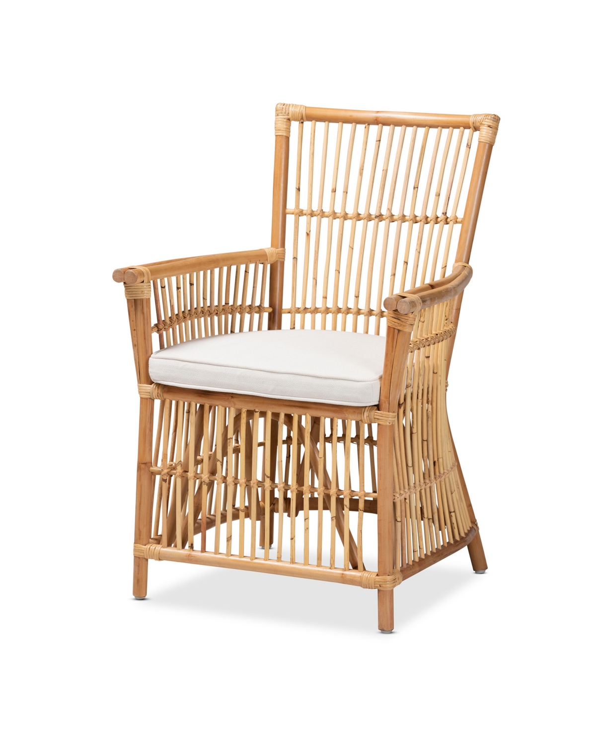 Bali & Pari 23.7" Upholstered And Rattan Rose Modern Bohemian Armchair In White,natural Brown