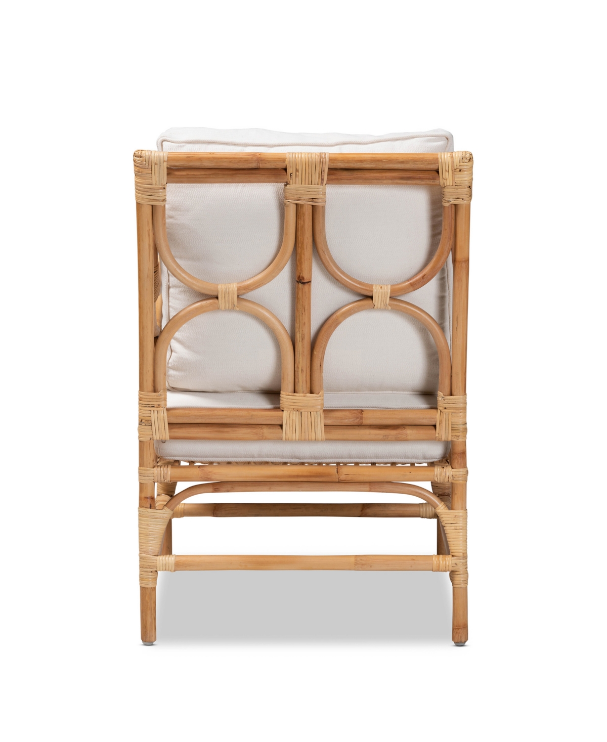 Bali & Pari 23.6" Upholstered And Rattan Brandon Modern Bohemian Armchair In White,natural Brown