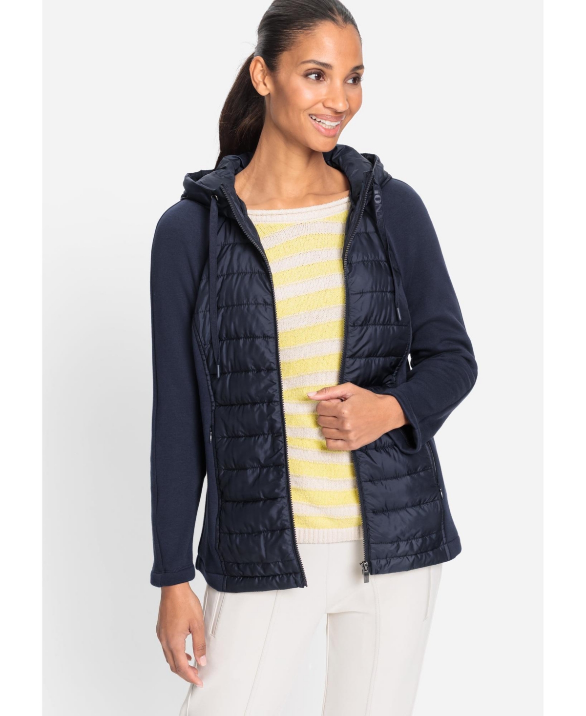 Women's Mixed Media Hooded Jacket - Ink blue