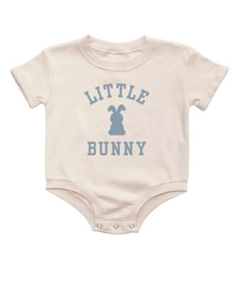 Baby Boys Bunny Steel Blue Easter Short Sleeve Romper
