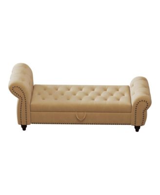 64.5 Inch Velvet Upholstered Storage Bench, Tufted Bed Bench with Nailhead Trim for Bedroom