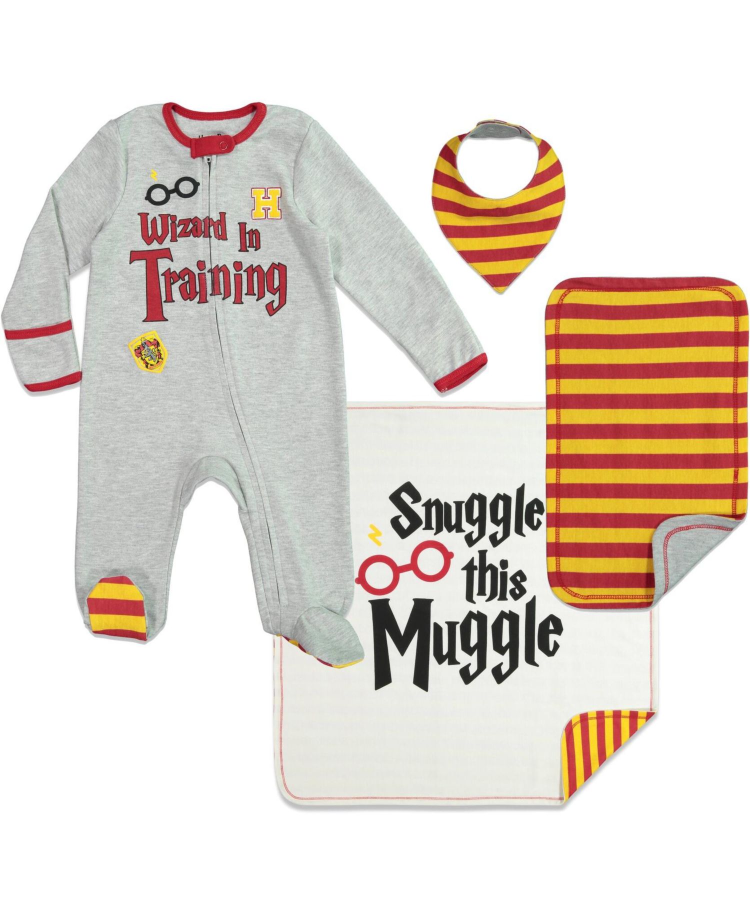Baby Boys Zip Up Sleep N' Play Bib Blanket and Burp Cloth 4 Piece Outfit Set