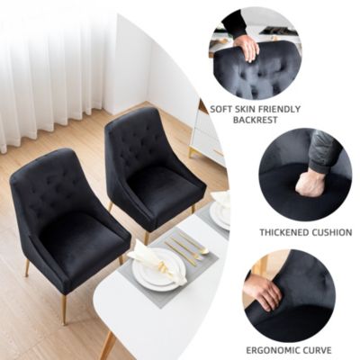 Modern Velvet Upholstered Dining Chairs Set of 2, Mid Century Side Chairs with 5.12” Cushions and Back Pull Rod for Kitchen, Living Room