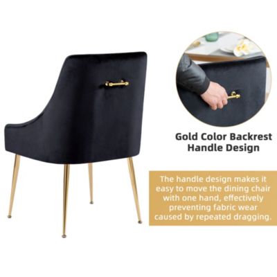 Modern Velvet Upholstered Dining Chairs Set of 2, Mid Century Side Chairs with 5.12” Cushions and Back Pull Rod for Kitchen, Living Room