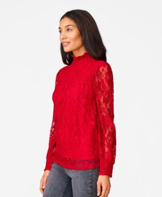 Women's Smocked Mock Neck Lace Top