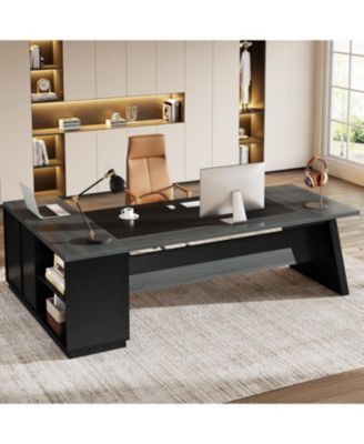 L-Shaped Executive Desk, 78" Modern Office Desk with Drawers and Lateral File Cabinet, Large Computer Desk with Storage Shelves, Workstation for Home Office