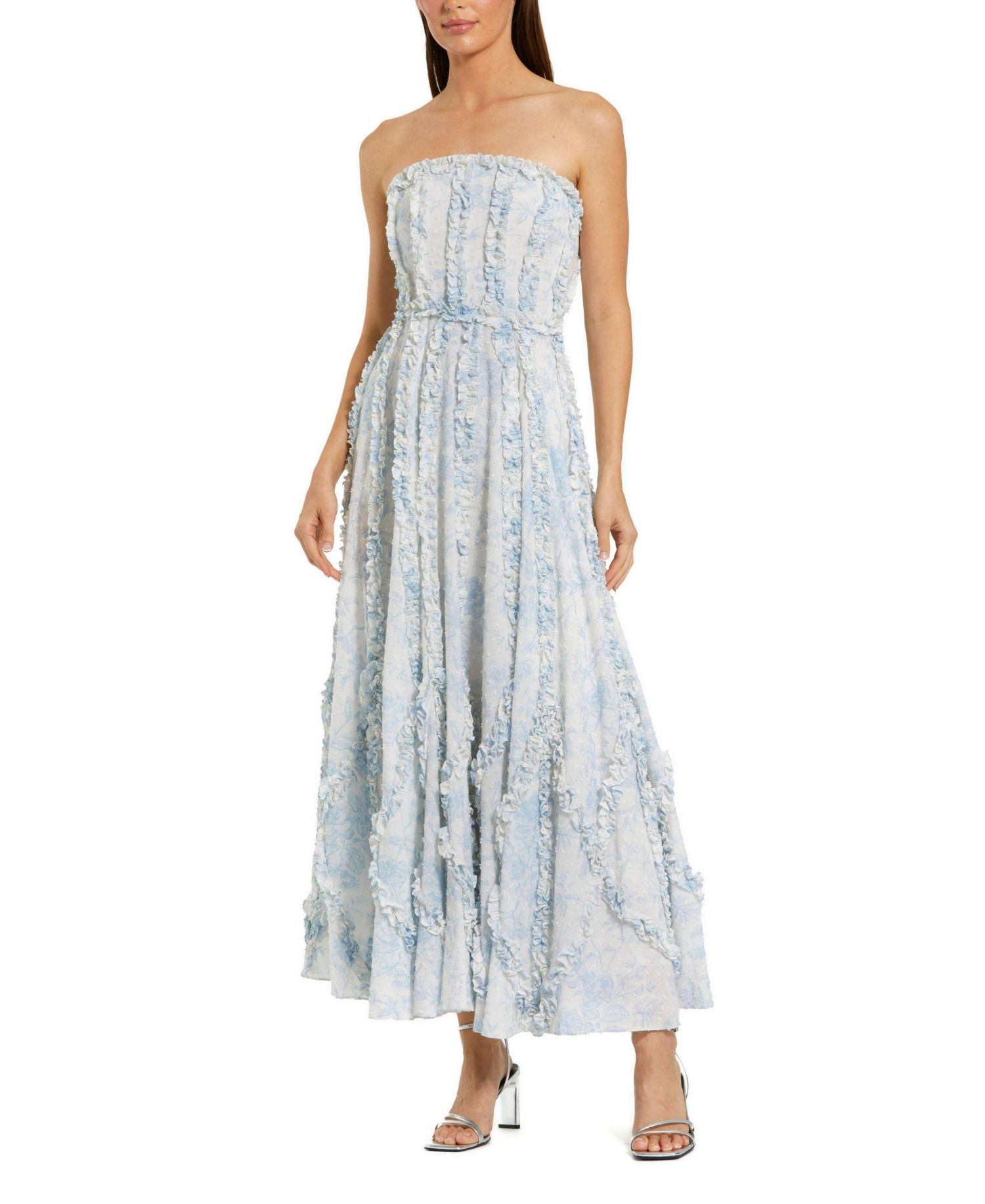 Women's Floral Cotton Ruffle Strapless Gown