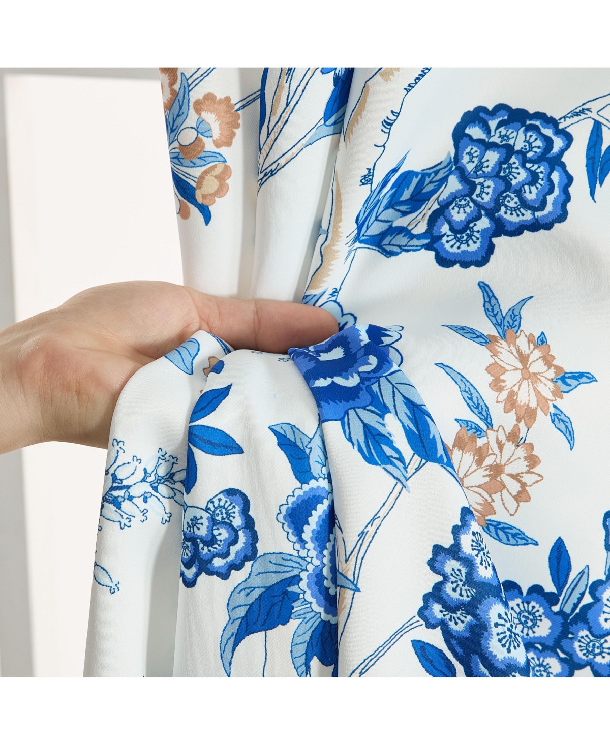 Hlc.me Scarlet Floral & Birds Patterned Back Tab Rod Pocket - Light Blocking Darkening Window Panels, Set of 2 (Blue