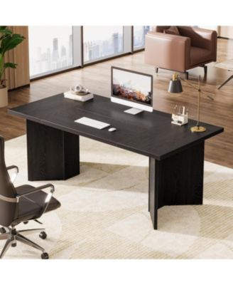 63-Inch Executive Desk, Modern Office Computer Desk with Double Pedestal, Simple Workstations Writing Table Conference Table Business Furniture for Home Office, Black