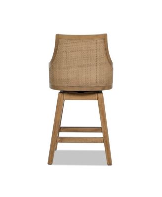 1 Piece Solid Wood  26'' Swivel Cane Rattan Counter High-Back Bar Stool