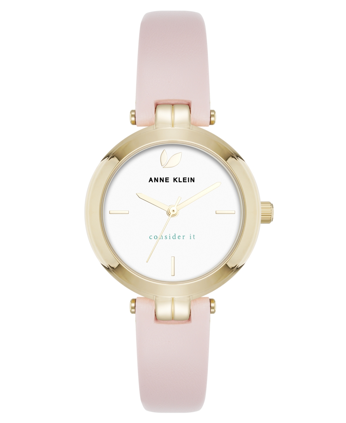 Anne Klein Women's Quartz Round Blush Pink Leather And Gold-tone Metal Alloy Strap Watch, 32mm In Gold-tone,blush Pink